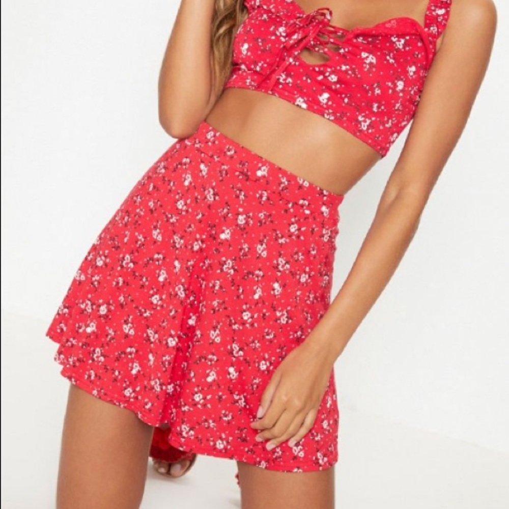 PLT Red Floral Skirt